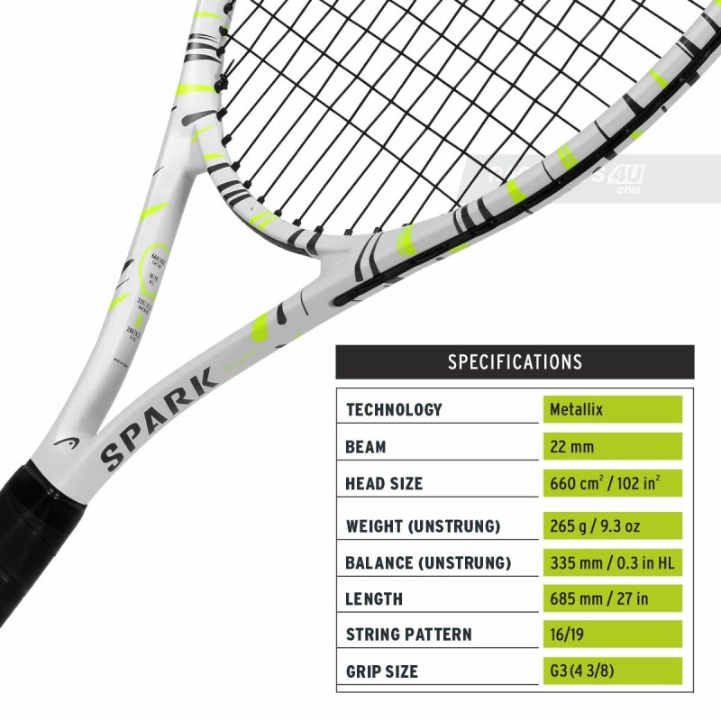 HEAD MX Spark Elite Tennis Racquet (Strung, White)