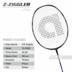 APACS Z-Ziggler Lite Badminton Racquet (Unstrung, Black/Dark Grey)