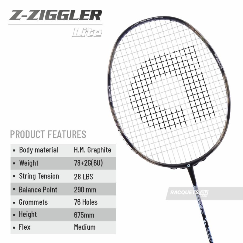 APACS Z-Ziggler Lite Badminton Racquet (Unstrung, Black/Dark Grey)