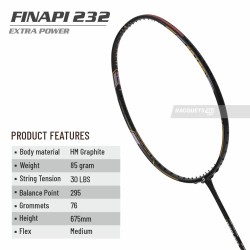 APACS Finapi 232 Xtra Power Badminton Racquet (Unstrung, Black)