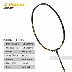 APACS Z Power 800 RP+ Badminton Racquet (Unstrung, Black)