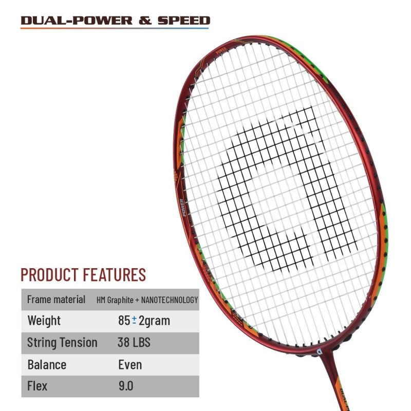 APACS Dual Power & Speed Badminton Racquet (Unstrung, Red)