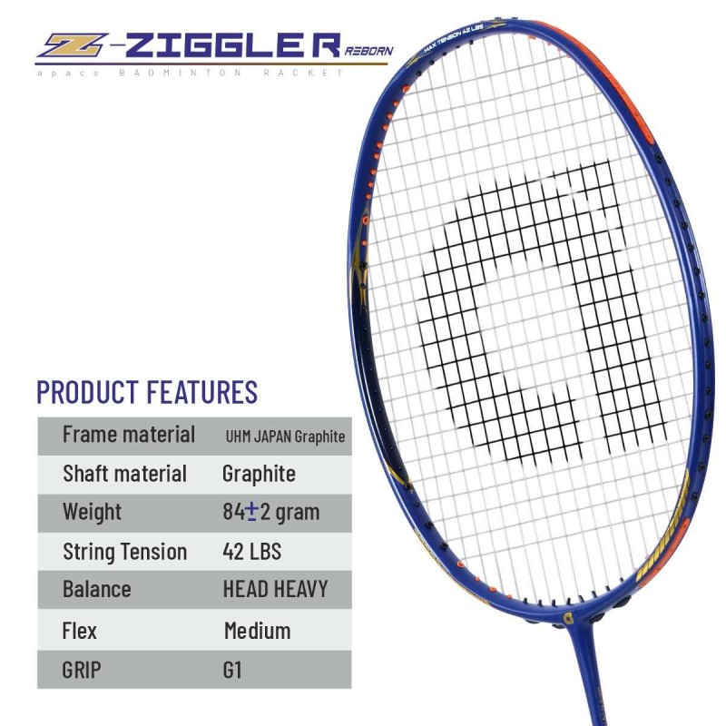Apacs Z-Ziggler Reborn Badminton Racquet (Unstrung, Blue Matte)