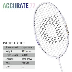 APACS Accurate 77 Badminton Racquet (Unstrung, Pearl White Matte)