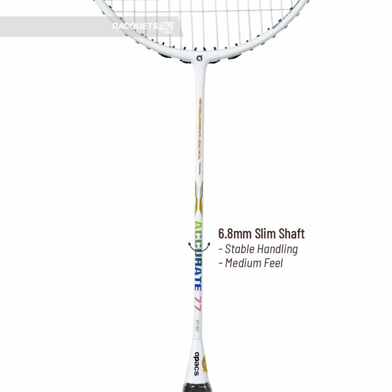 APACS Accurate 77 Badminton Racquet (Unstrung, Pearl White Matte)