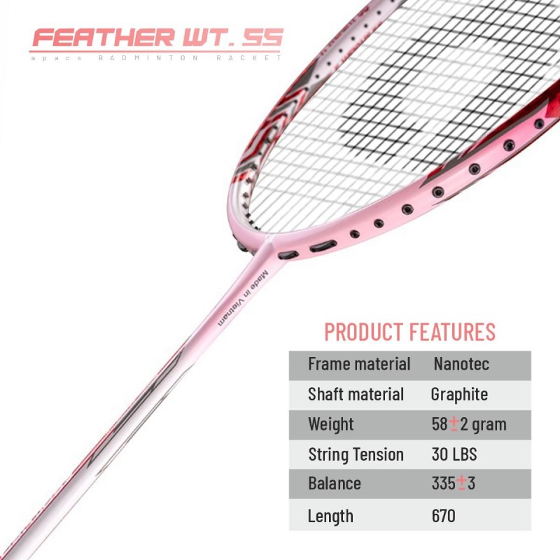 Apacs Feather Weight 55 Badminton Racquet (Unstrung, White/Pink)
