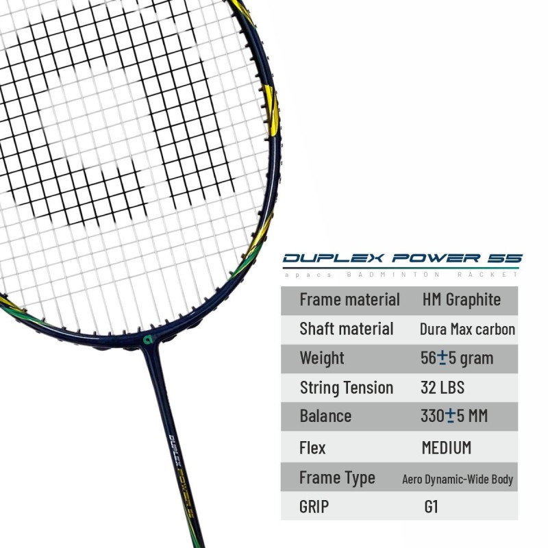 APACS Duplex Power 55 Badminton Racquet (Unstrung, Blue Glossy)