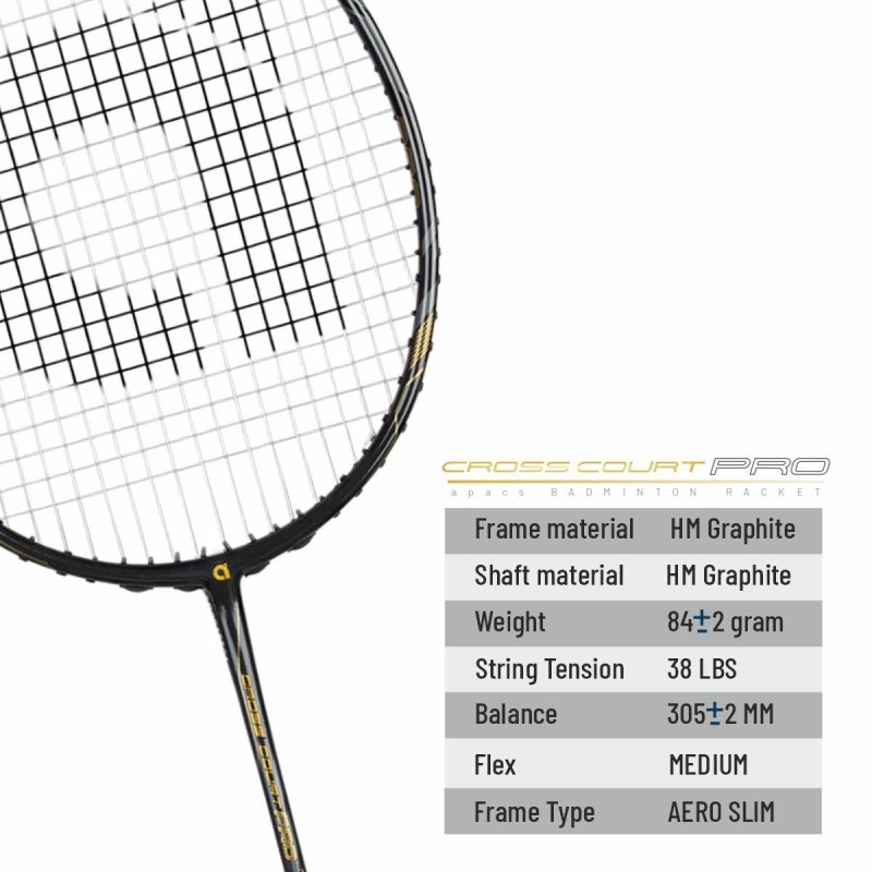 APACS Cross Court Pro Badminton Racquet (Unstrung, Black)