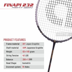 APACS Finapi 232 Next Gen Badminton Racquet (Unstrung, Black)