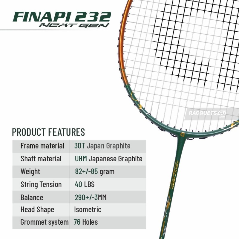APACS Finapi 232 Next Gen Badminton Racquet (Unstrung, Green)
