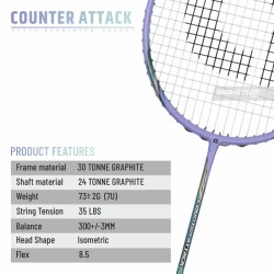 APACS Counter Attack Badminton Racquet (Unstrung, Mint/Purple)