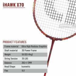 APACS iHawk X70 Badminton Racquet (Unstrung, Maroon)
