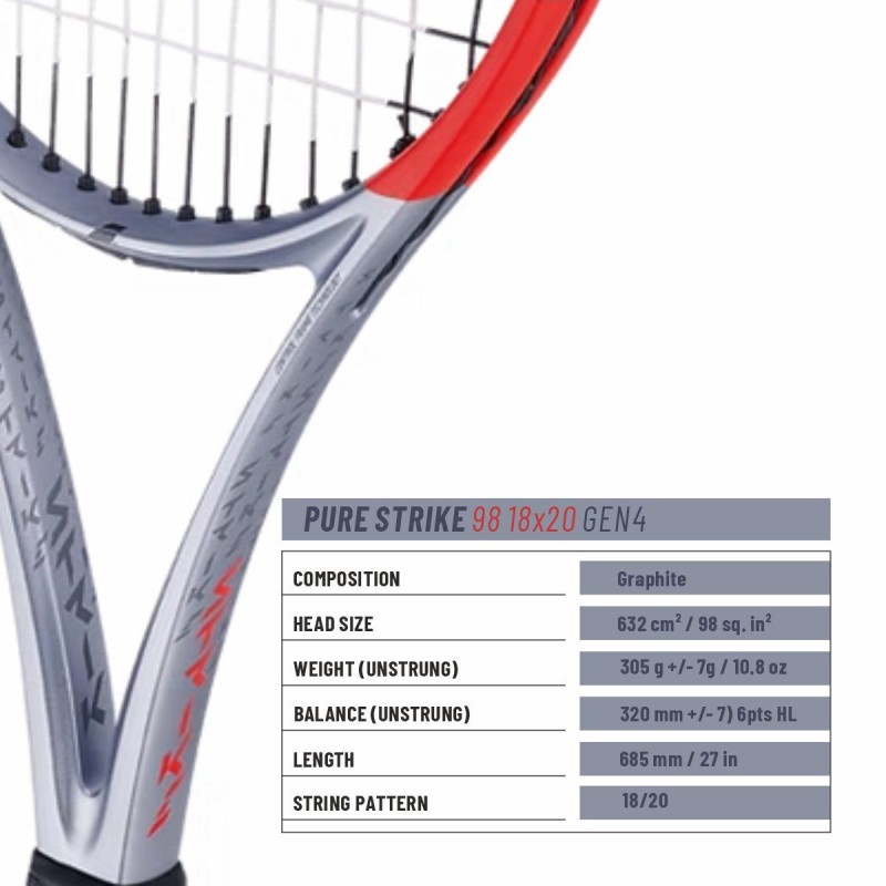 BABOLAT Pure Strike 98 18x20 4th Gen Tennis Racquet (Grey/Flue Red, Unstrung)