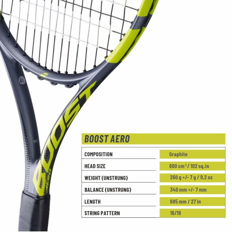 BABOLAT Boost Aero Tennis Racquet (Grey/Fl/Yellow, Strung)
