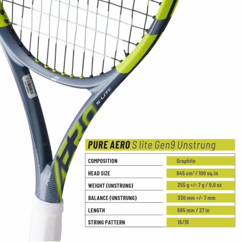 BABOLAT Pure Aero Super Lite Gen 9 Tennis Racquet (Grey/Flue/Yellow, Unstrung)