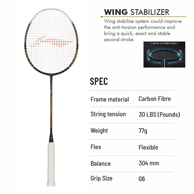 LI-NING Air-Force 77 G3 Badminton Racquet (Dark/Grey/White/Gold, Unstrung)