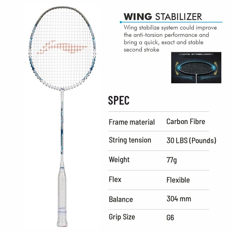 LI-NING Air-Force 77 G3 Badminton Racquet (White/Silver/Blue, Unstrung)