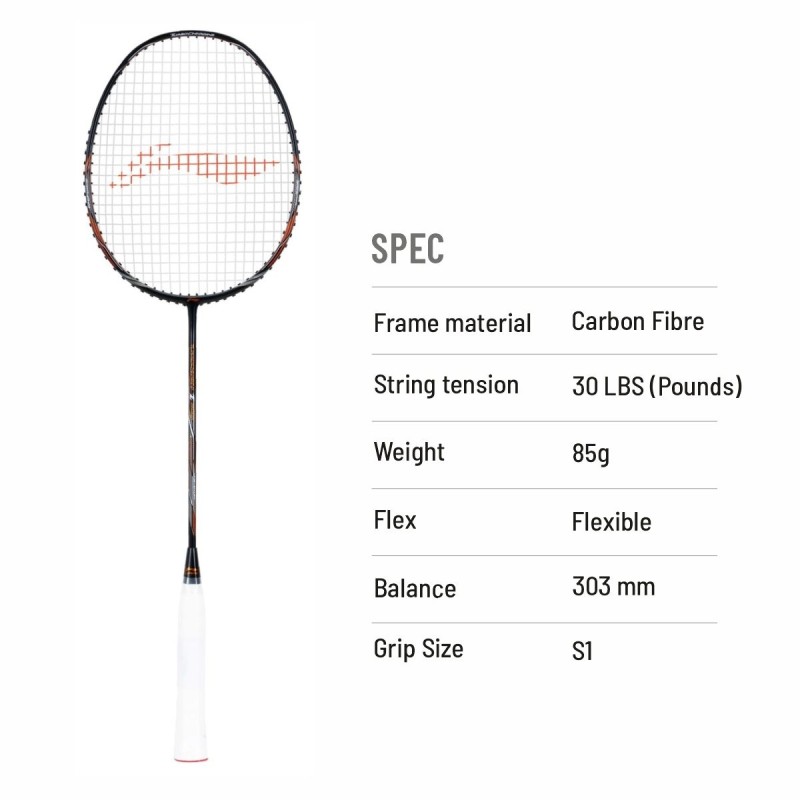 LI-NING Turbo Charging Z Combat Badminton Racquet (Unstrung, Black/Cooper)