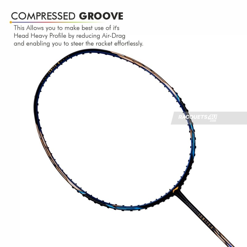LI-NING Ignite 8 Badminton Racquet (Black/Blue/Old Gold, Unstrung)