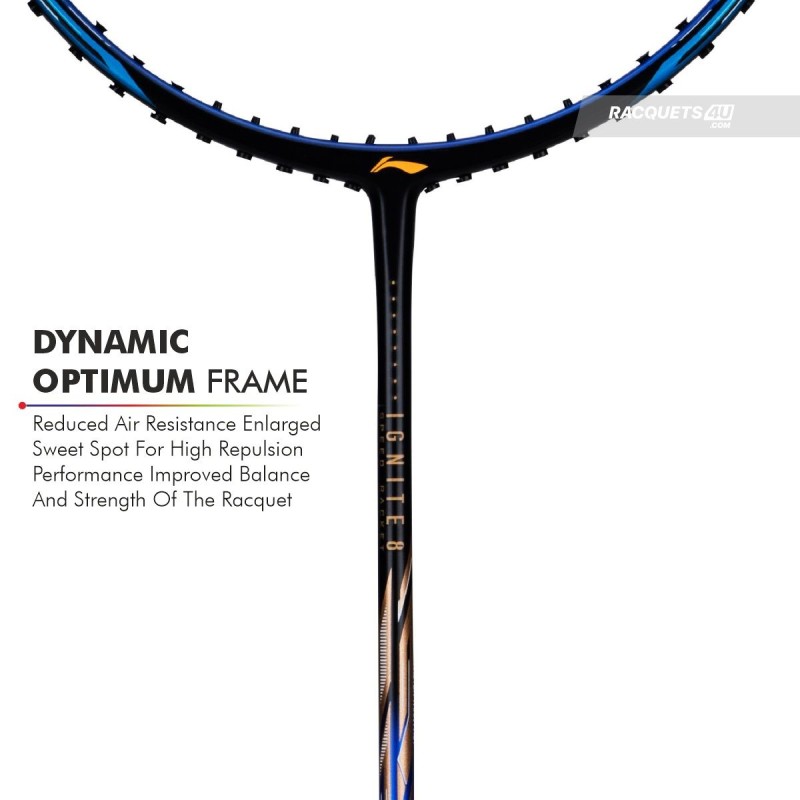 LI-NING Ignite 8 Badminton Racquet (Black/Blue/Old Gold, Unstrung)