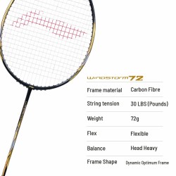 LI-NING Windstorm 72 Badminton Racquet (Black/Gold, Unstrung)