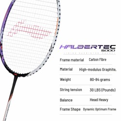 LI-NING Halbertec 5000 Badminton Racquet (White/Purple, Unstrung)