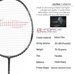 LI-NING G Force 3900 II Superlite Badminton Racquet (Dark Grey, Unstrung)