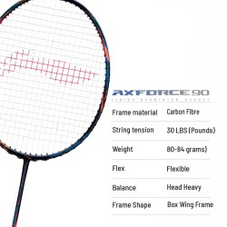 LI-NING AX-FORCE 90 Badminton Racquet (Black/Gold/Orange, Unstrung)
