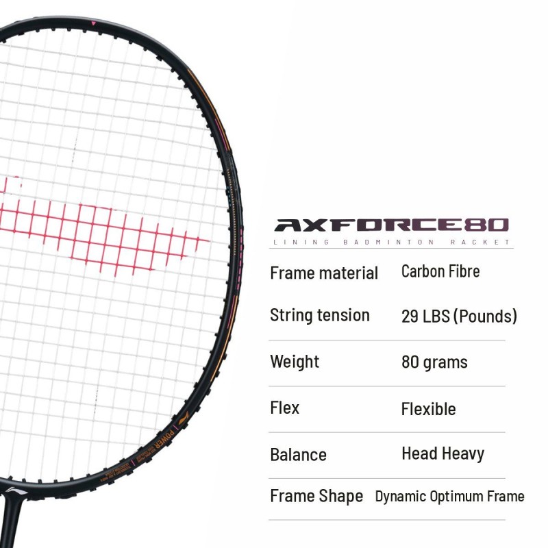 LI-NING AX-FORCE 80 Badminton Racquet (Black/Gold, Unstrung)