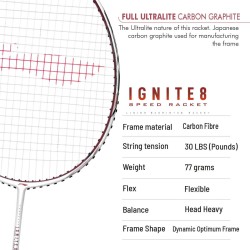 LI-NING Ignite 8 Badminton Racquet (Pearl White/Fire Red, Unstrung)