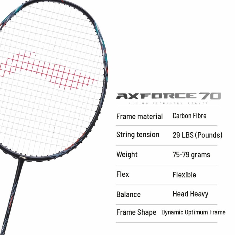 LI-NING AX-FORCE 70 Badminton Racquet (Black/Silver, Unstrung)