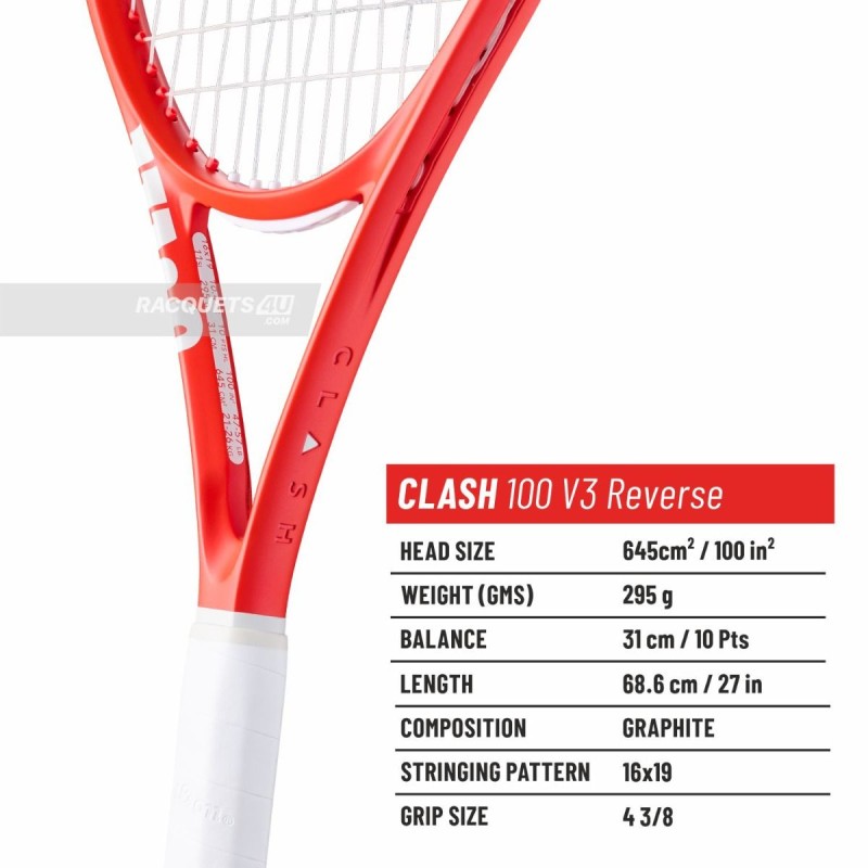WILSON Clash 100 V3 Reverse Tennis Racquet (295g, Unstrung)