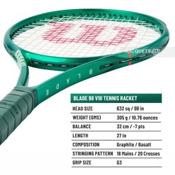 WILSON Blade 98 18x20 V10 Tennis Racquet (305 g, Unstrung)