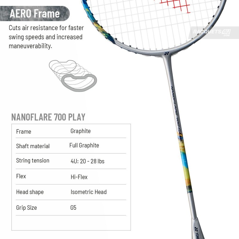 YONEX Nanoflare 700 Game Badminton Racquet (Strung, Silver/Blue)