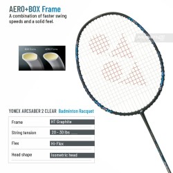 YONEX Arcsaber 2 Clear Badminton Racquet (Strung, Black/Blue)