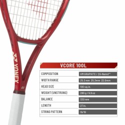 YONEX Vcore 100L Tennis Racquet (Ruby Red, Unstrung)