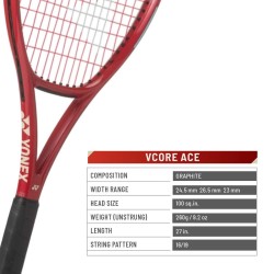 YONEX Vcore Ace Tennis Racquet (Ruby Red, Strung)