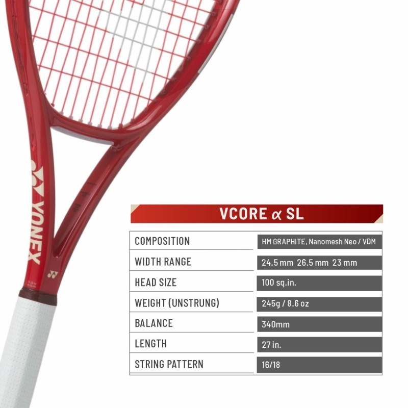 YONEX Vcore Alpha SL Tennis Racquet (Ruby Red, Strung)