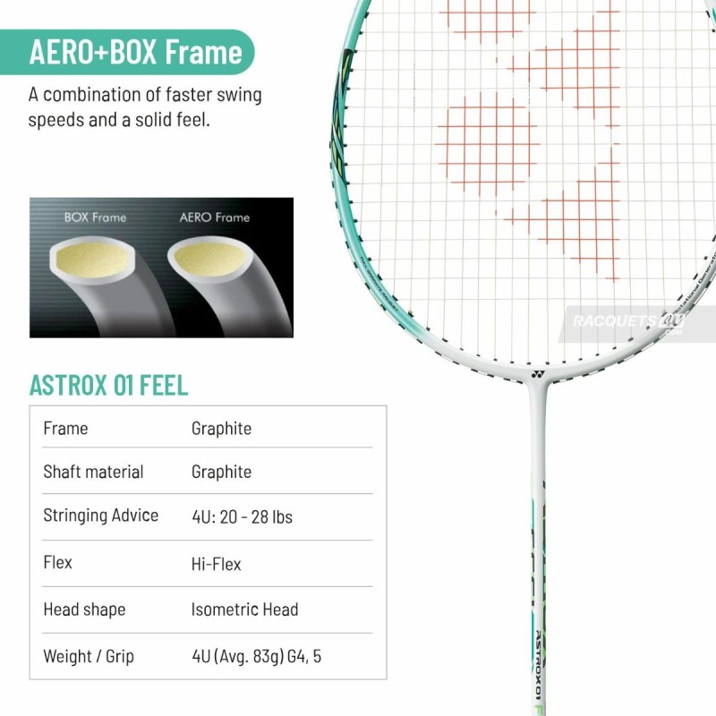 YONEX Astrox 01 Feel Badminton Racquet (Strung, White/Mint)
