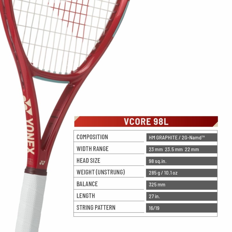 YONEX Vcore 98L Tennis Racquet (Ruby Red, Unstrung)