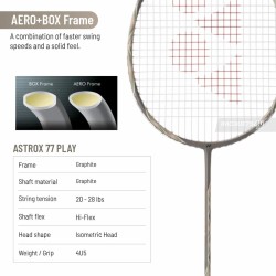 YONEX Astrox 77 Play Badminton Racquet (Light Beige, Strung)