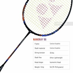 Yonex Nanoray Light 18i Badminton Racquet (Strung, Black)